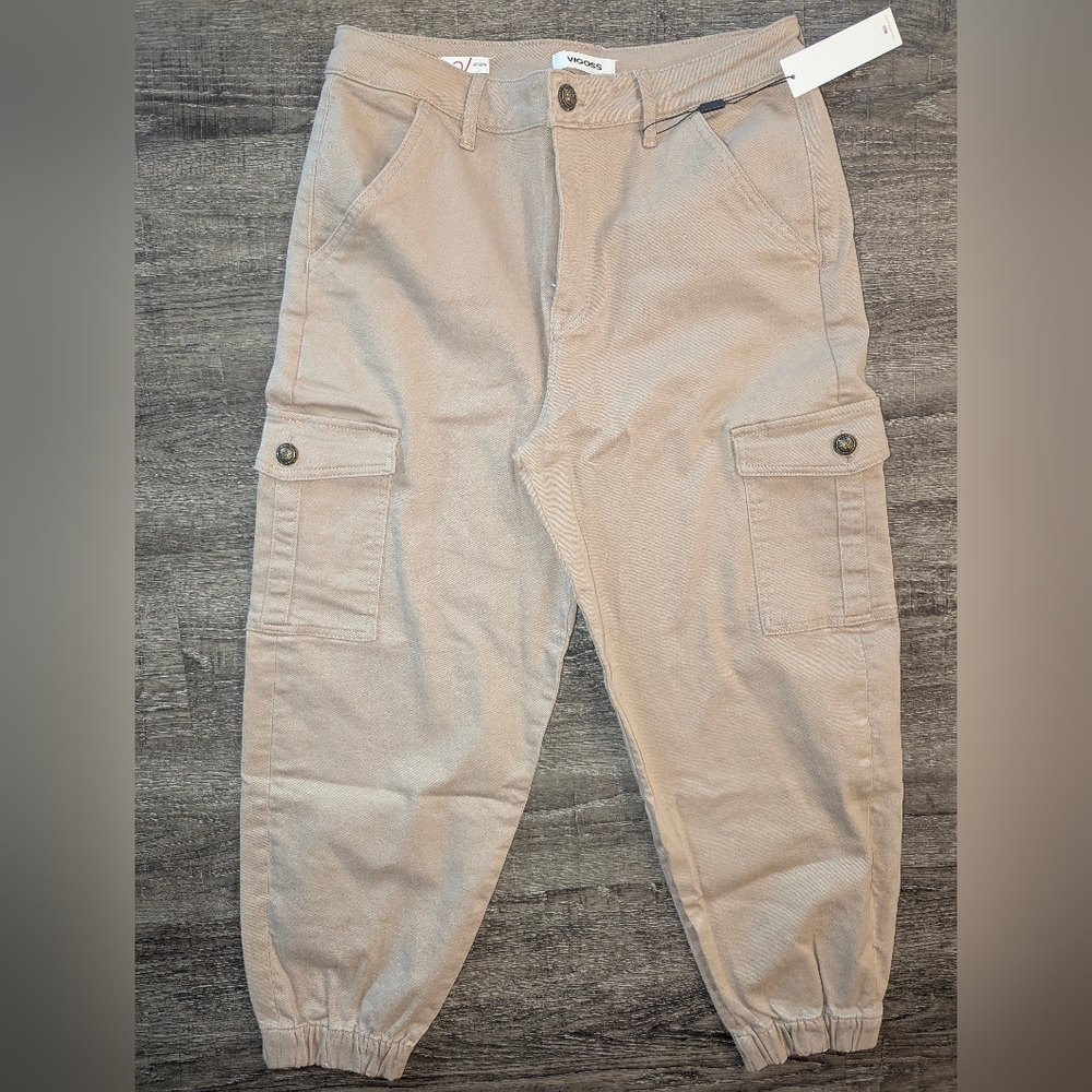 Vigoss Cargo Tan Beige Joggers Stretch High Waist Ankle Women’s Size 32